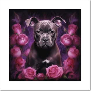 Staffy With Roses Posters and Art